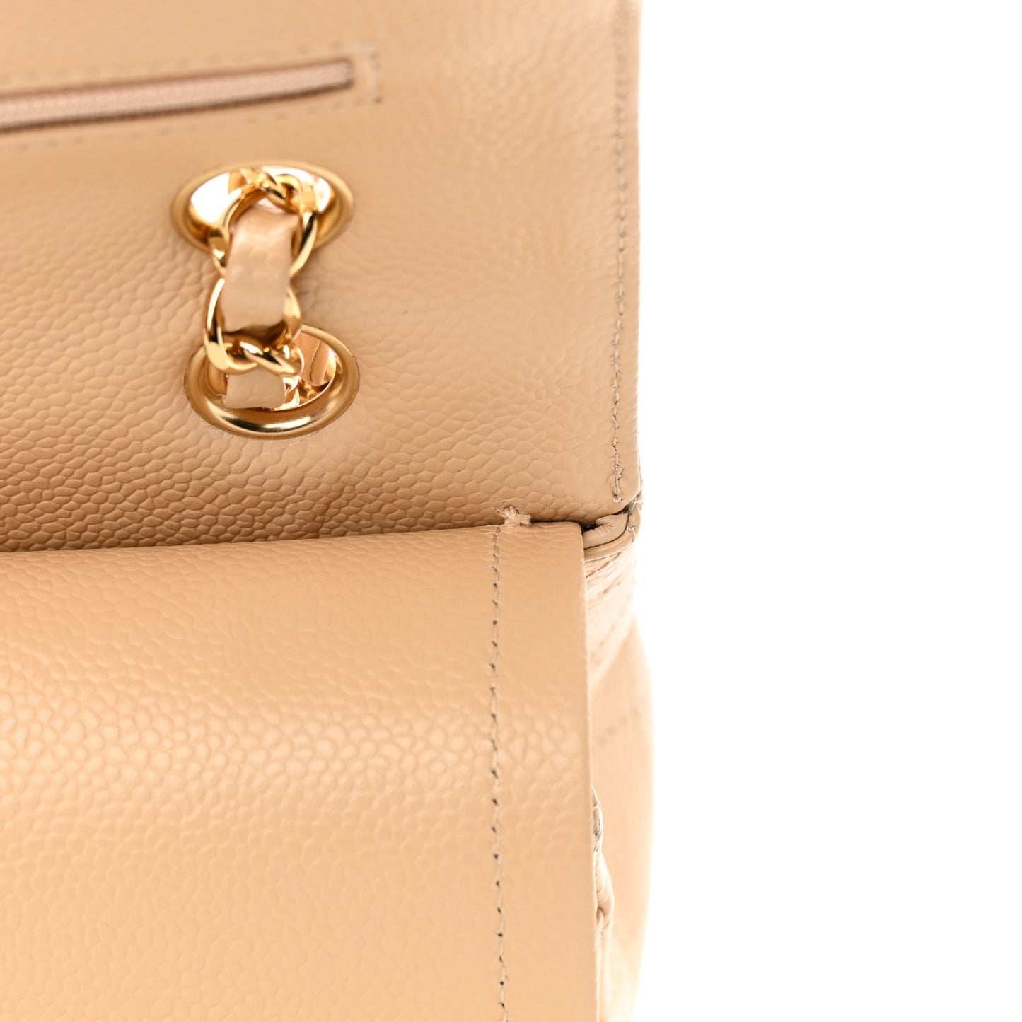 Caviar Quilted Medium Double Flap Beige