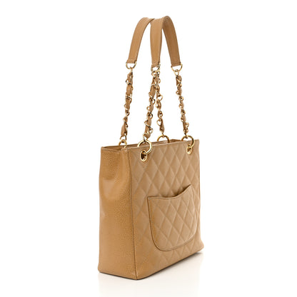 Chanel Caviar Quilted Petit Shopping Tote PST Dark Beige 3 of 19