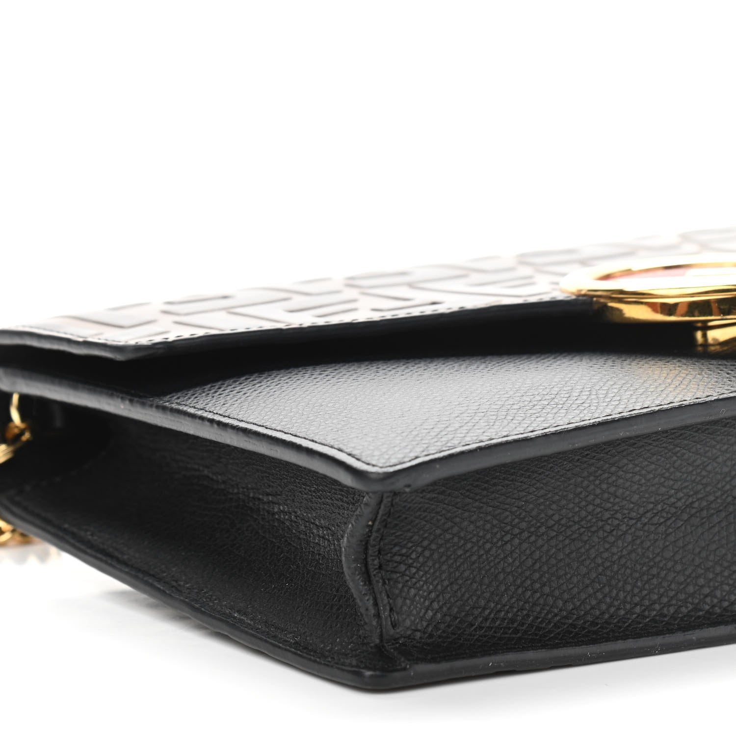 Fendi Vitello Cruise F is Fendi Bi-Color FF 1974 Embossed Medium Envelope Wallet On Chain Black Maya 9 of 10