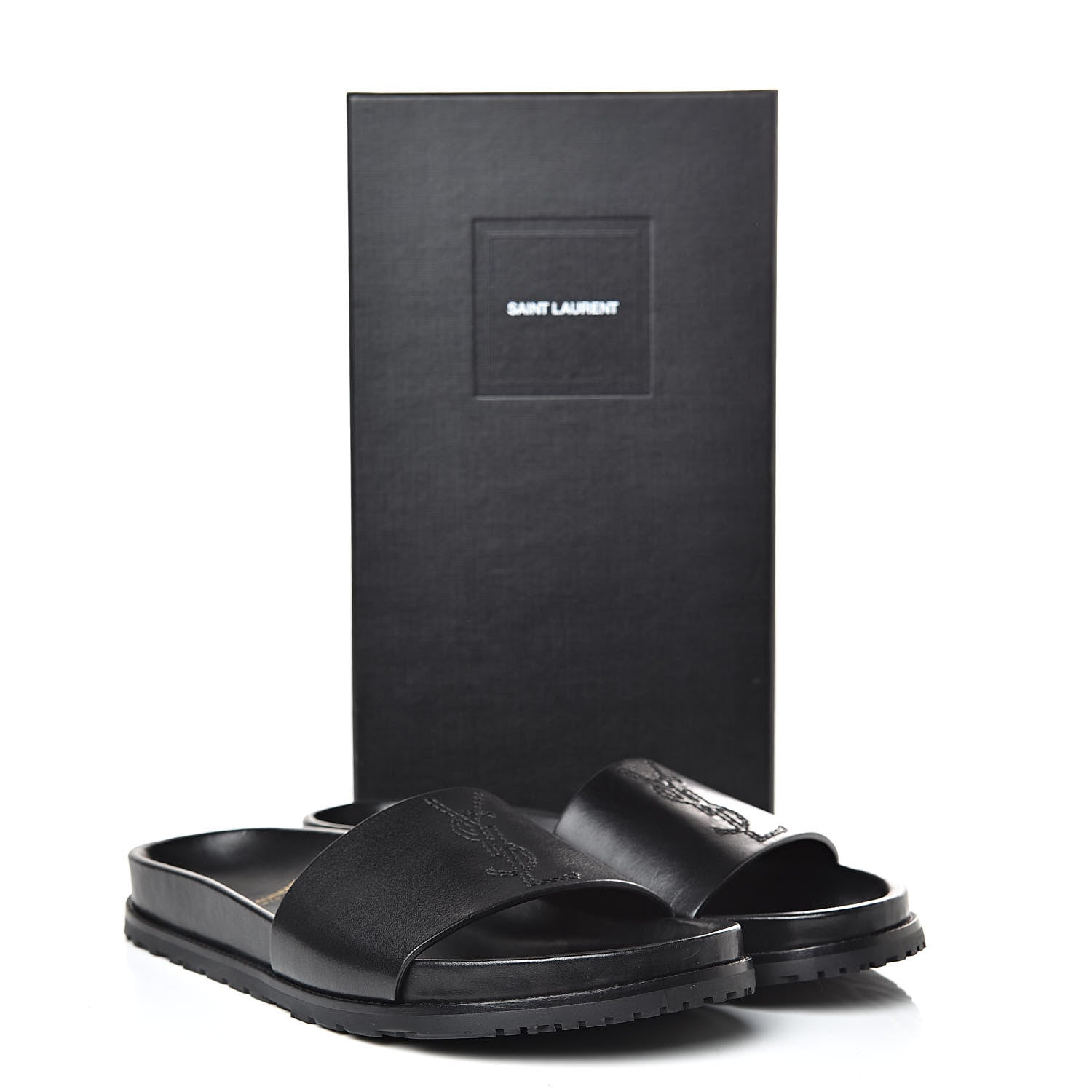 Saint Laurent Calfskin Monogram Womens Jimmy Joan Slide Sandals 39 Black 10 of 10