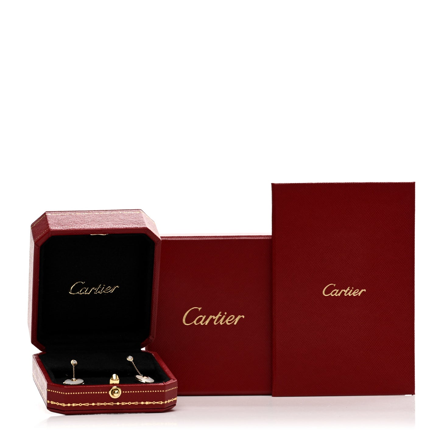 18K Yellow Gold Diamond Mother of Pearl Amulette de Cartier Drop Earrings