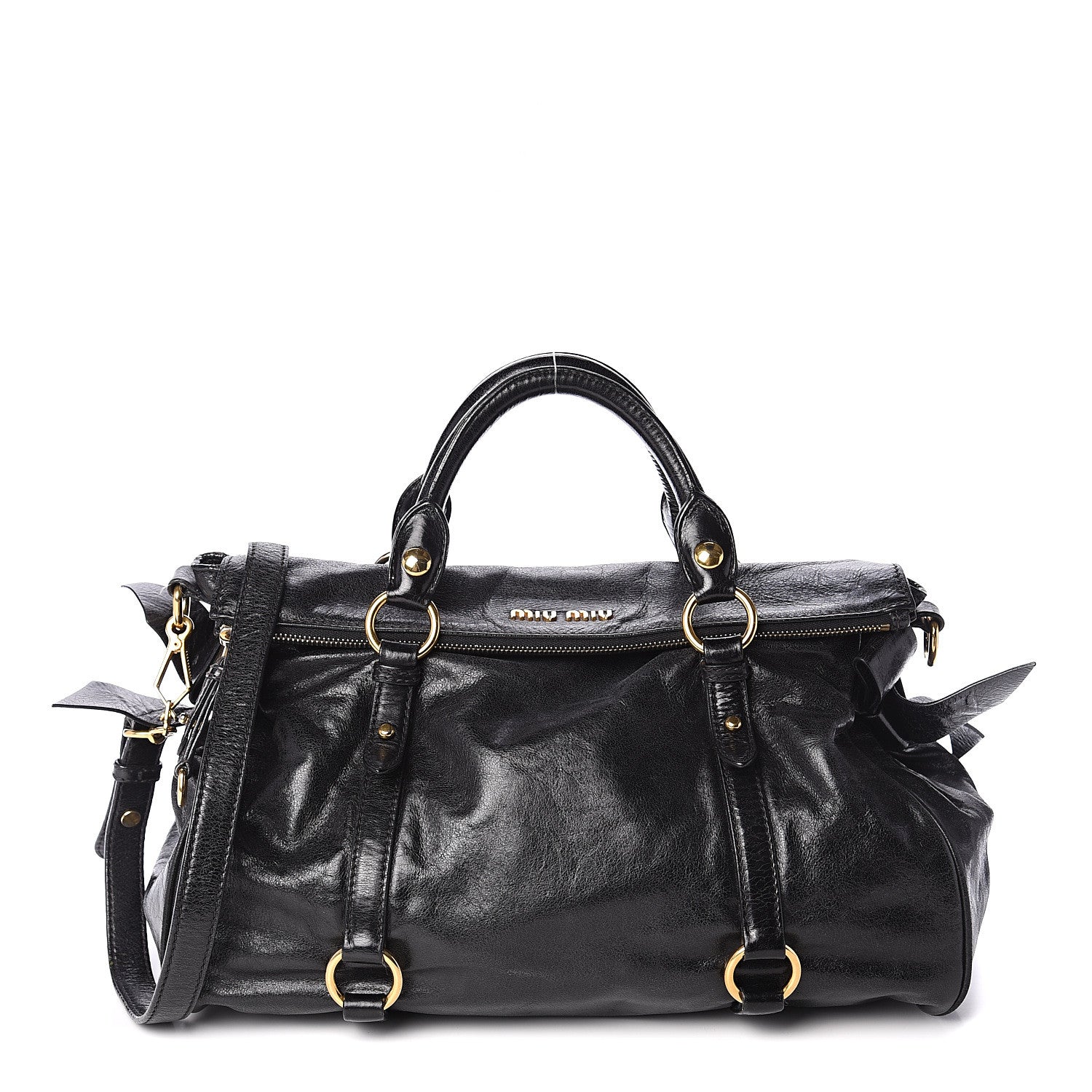 Miu Miu Vitello Lux Bow Tote Black 1 of 8