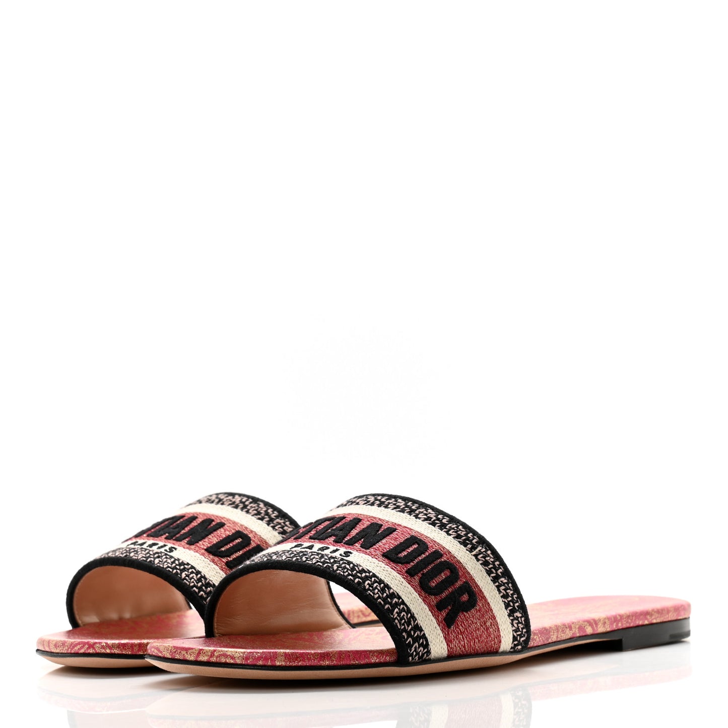 Canvas Embroidered Brocart Dway Mules Slide Sandals 39 Cherry