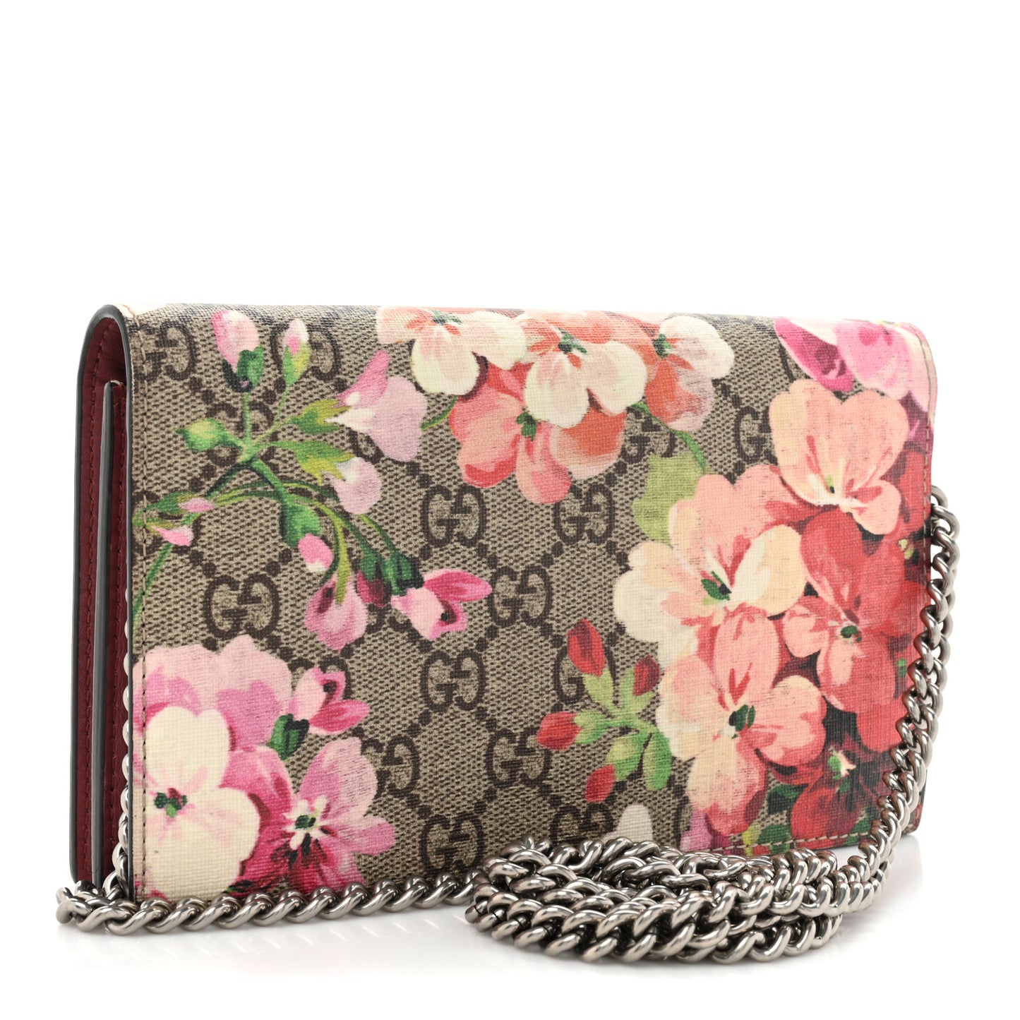 GG Supreme Monogram Blooms Chain Wallet Beige Multicolor Dry Rose
