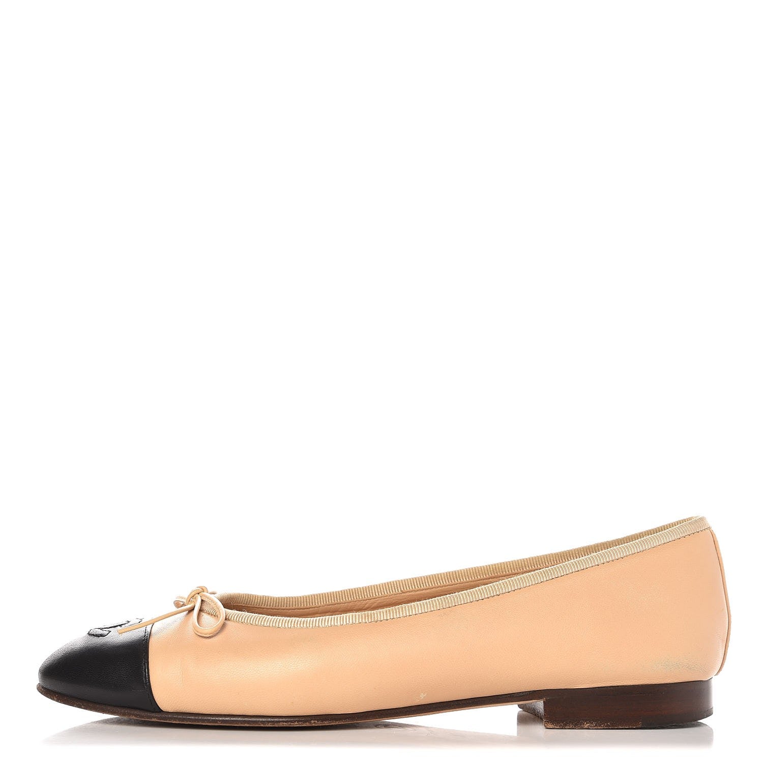 Chanel Lambskin Cap Toe Ballerina Ballet Flats 37.5 Beige Black 1 of 15