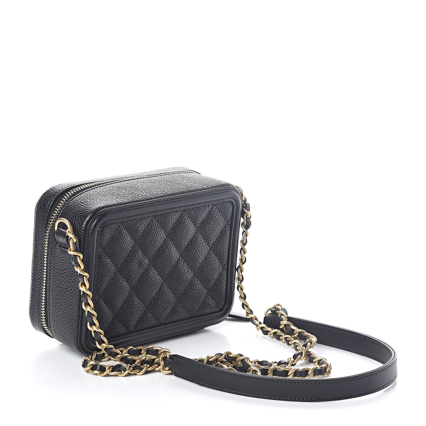 Caviar Quilted CC Filigree Vanity Clutch With Chain Black
