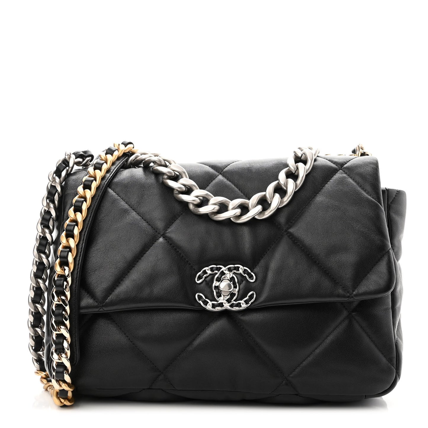 Lambskin Quilted Large Chanel 19 Flap Black