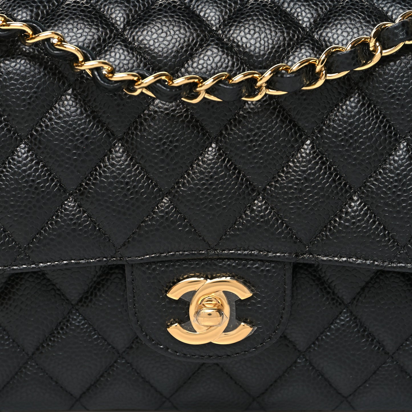 Caviar Quilted Medium Double Flap Black