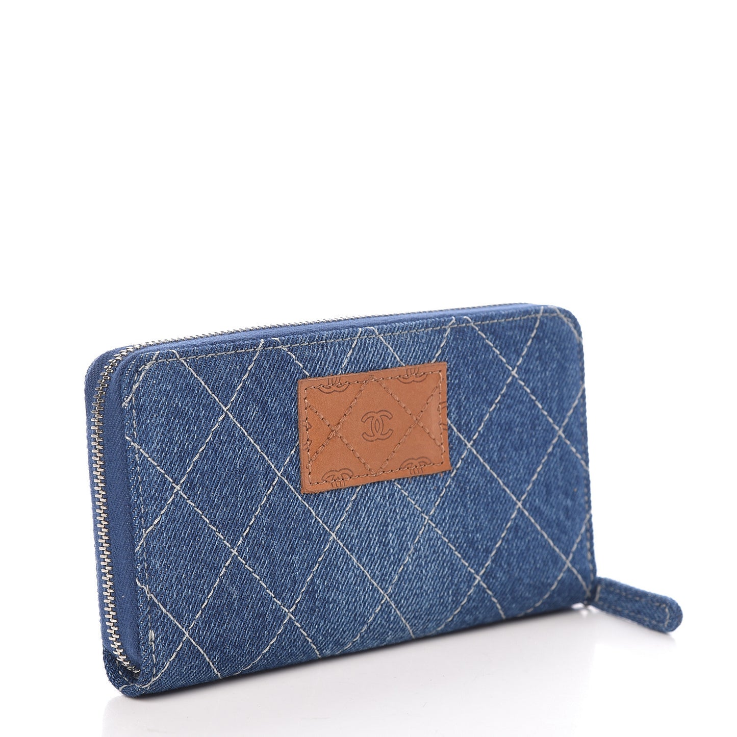 Denim Quilted Medium Zip Wallet Blue