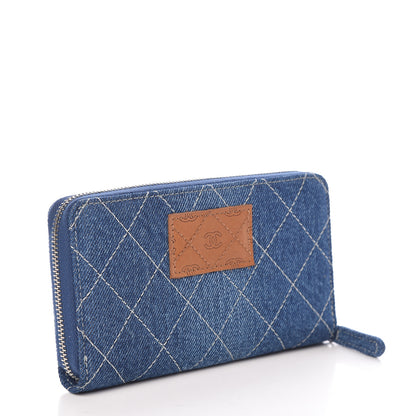 Chanel Denim Quilted Medium Zip Wallet Blue 3 of 9