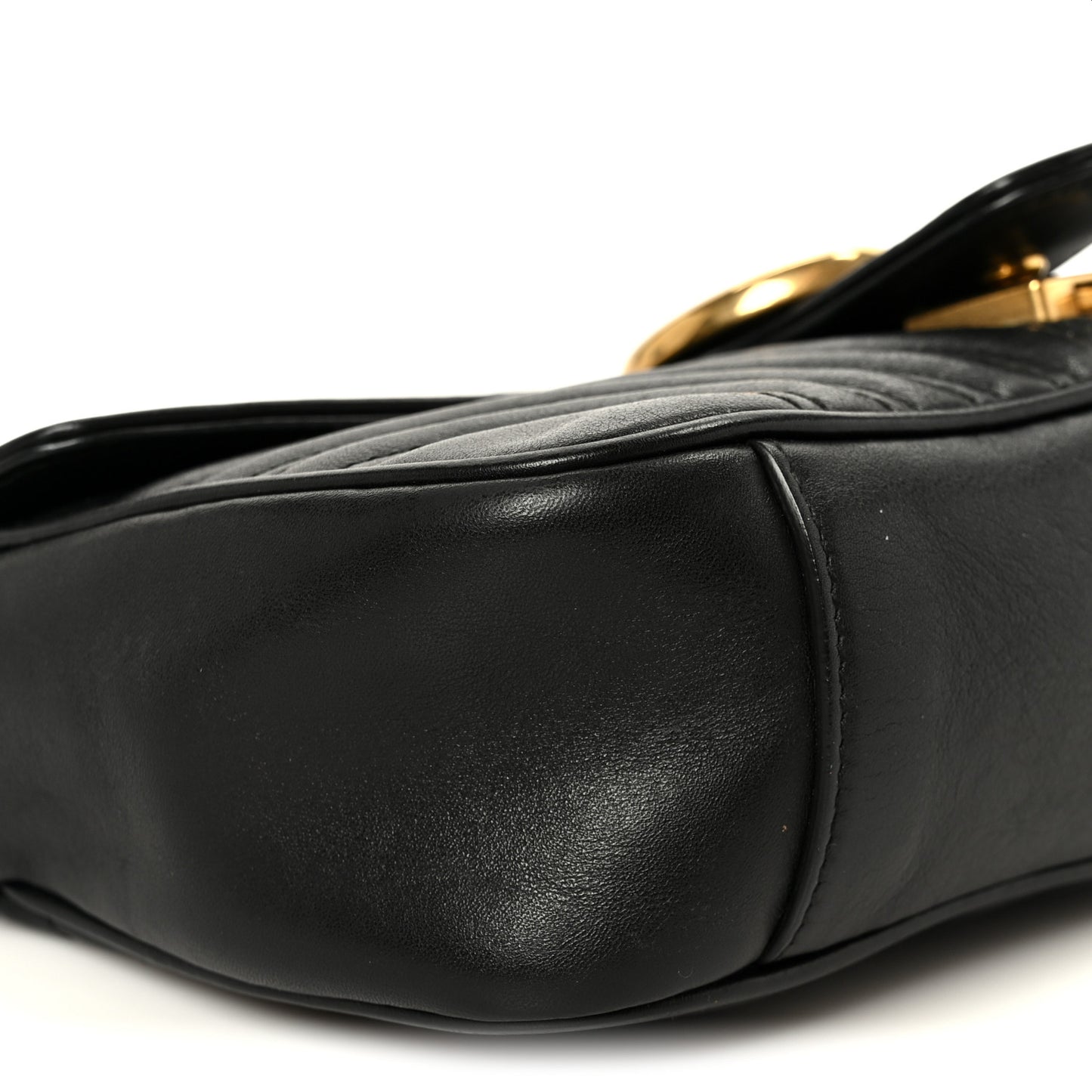 Calfskin Matelasse Small GG Marmont Chain Shoulder Bag Black