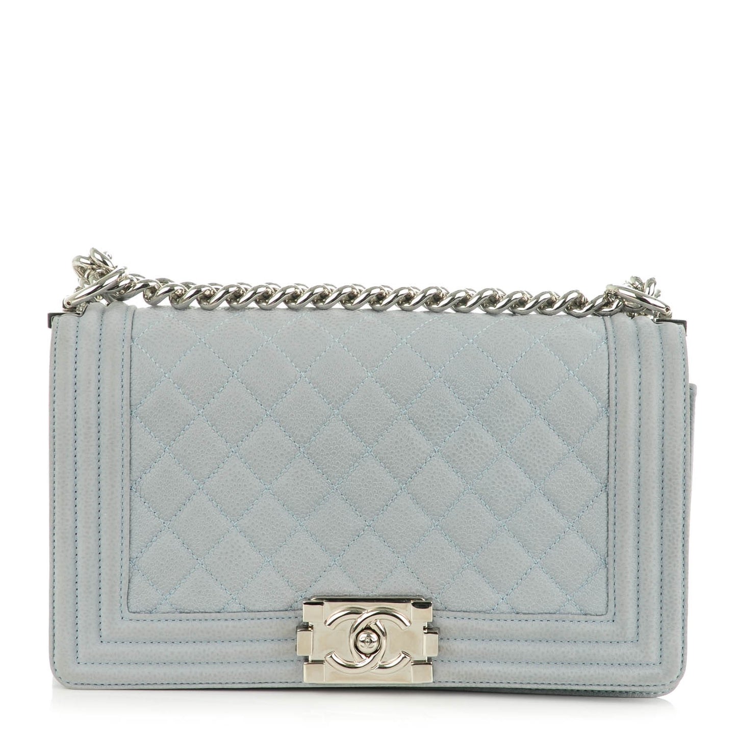Iridescent Caviar Quilted Medium Boy Flap Light Grey