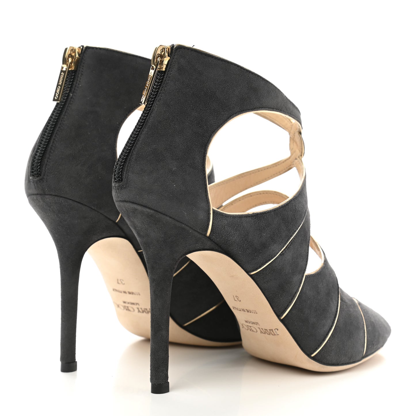 Suede Mirror Calfskin Leash Sandal 37 Smoke