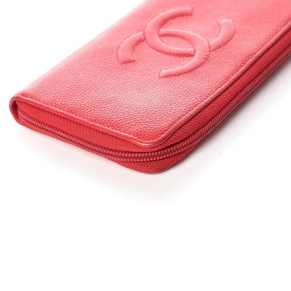 Chanel Caviar Large Timeless CC Gusset Zip Around Wallet Light Red 7 of 12