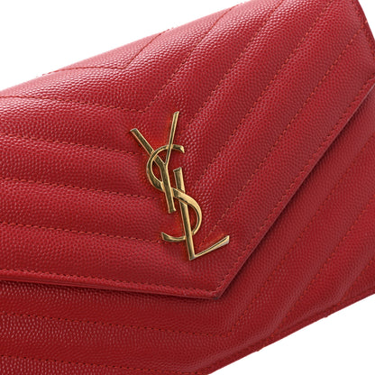 Saint Laurent Grain De Poudre Matelasse Chevron Monogram Envelope Chain Wallet New Red 12 of 13