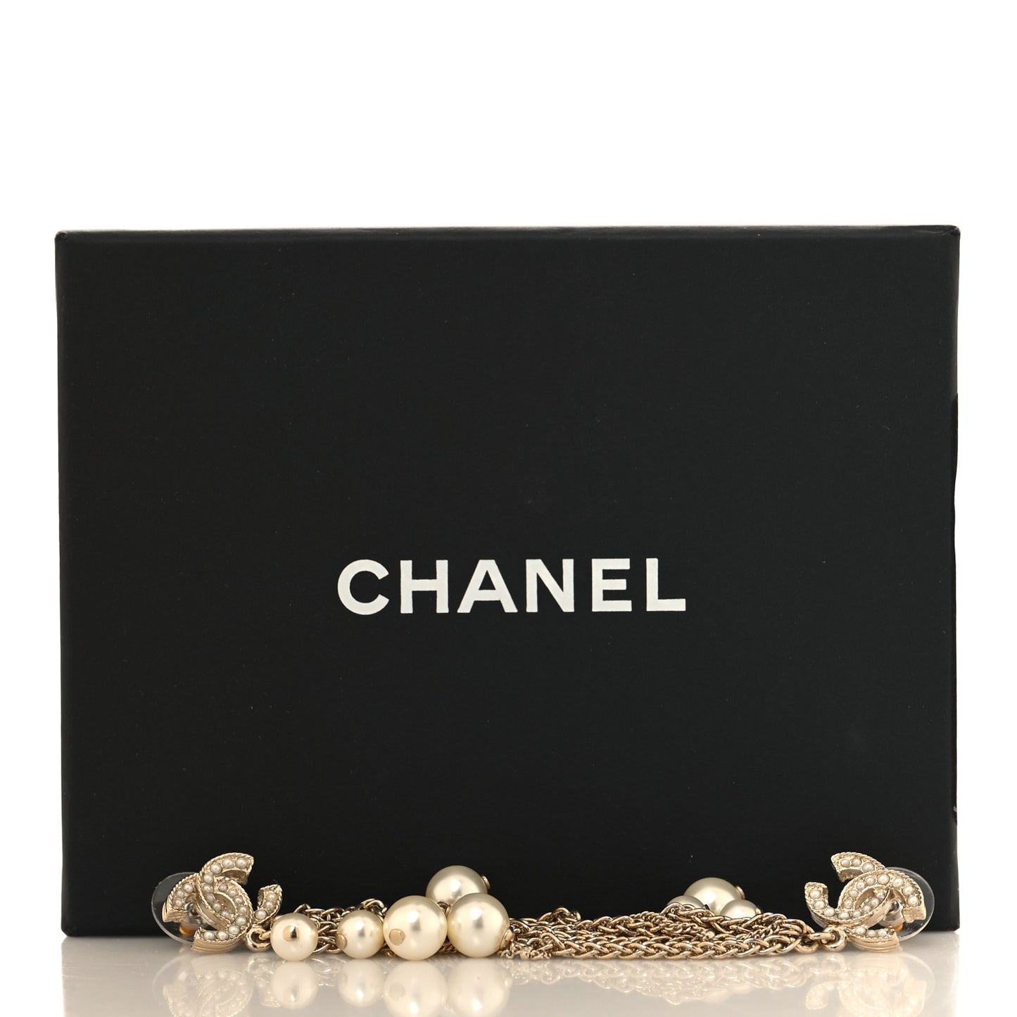 Pearl Chain CC Dangle Earrings Gold