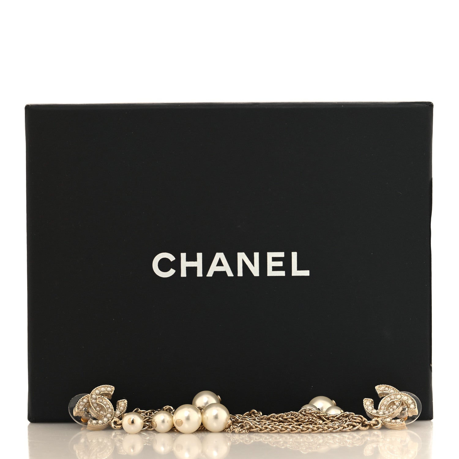 Chanel Pearl Chain CC Dangle Earrings Gold 5 of 5