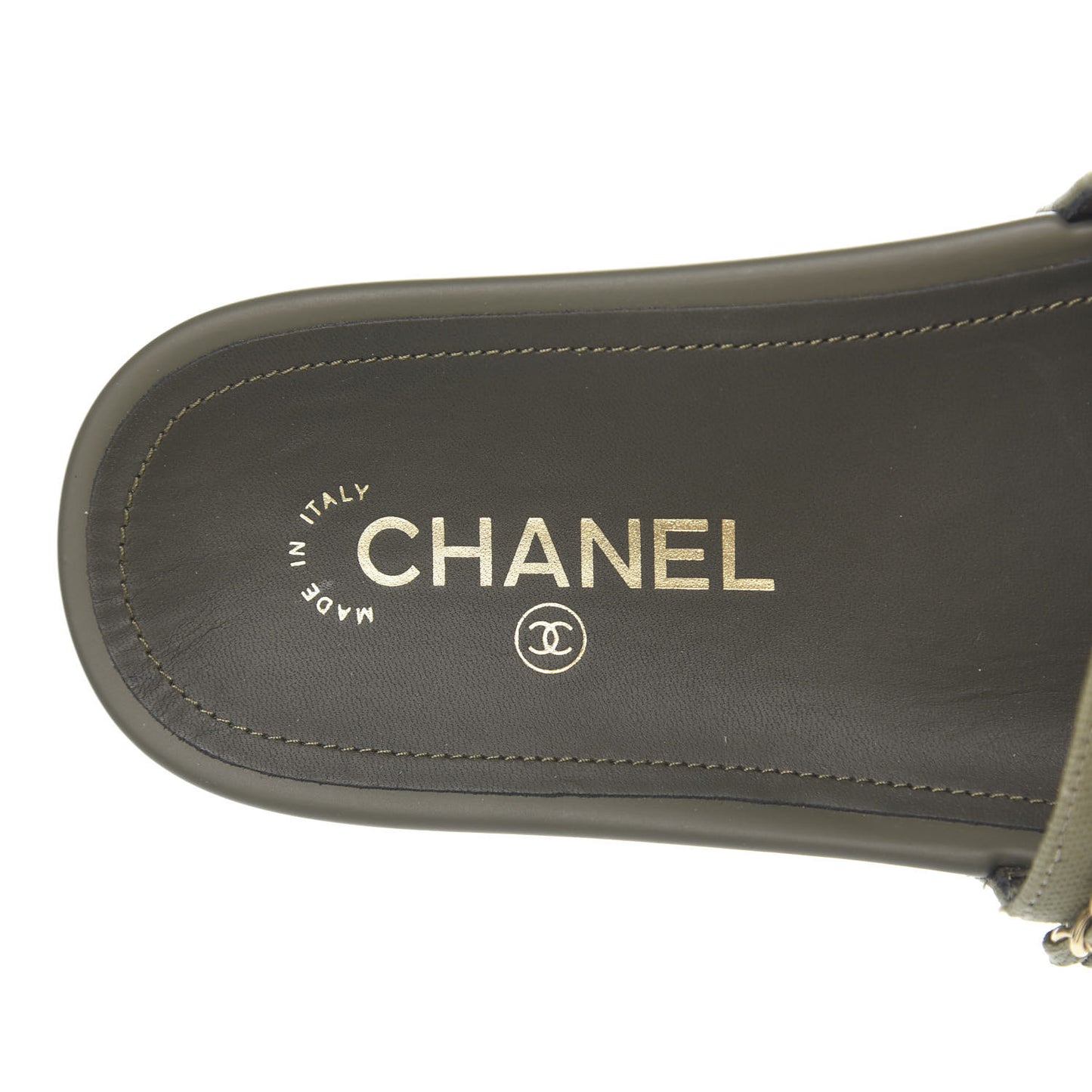 Canvas Chain Flat Sandals 37 Khaki