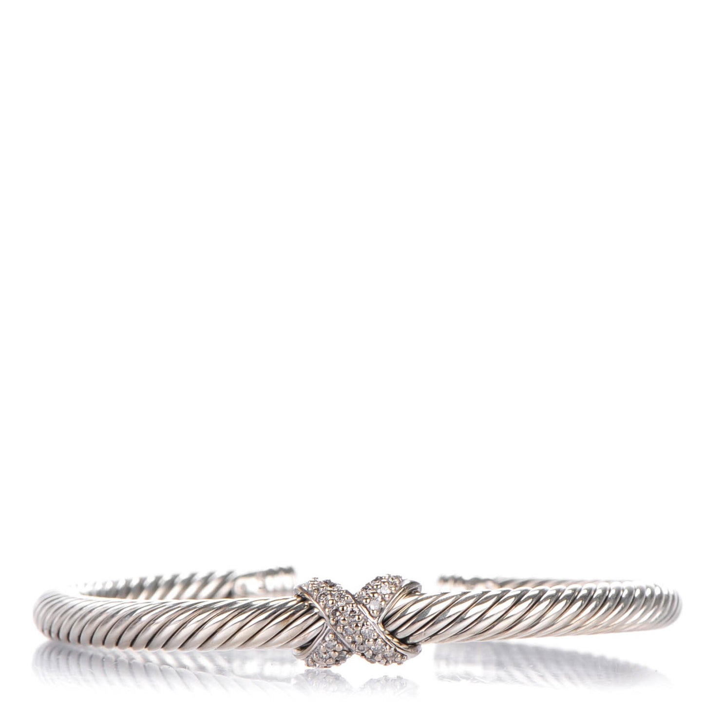 Sterling Silver 18K White Gold Diamond Pave 5mm X Cable Bracelet
