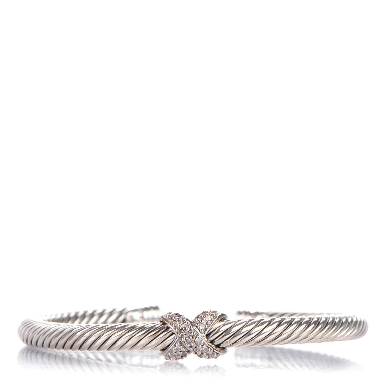 David Yurman Sterling Silver 18K White Gold Diamond Pave 5mm X Cable Bracelet 1 of 4