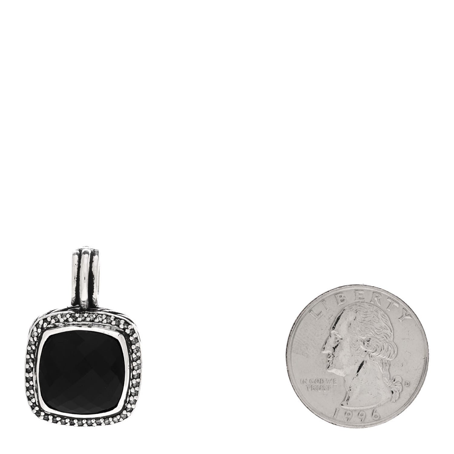 David Yurman Sterling Silver Black Onyx Diamond 14mm Albion Enhancer Pendant 2 of 3