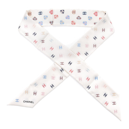 Chanel Silk Heart CC Slim Bandeau Scarf Ivory 1 of 4