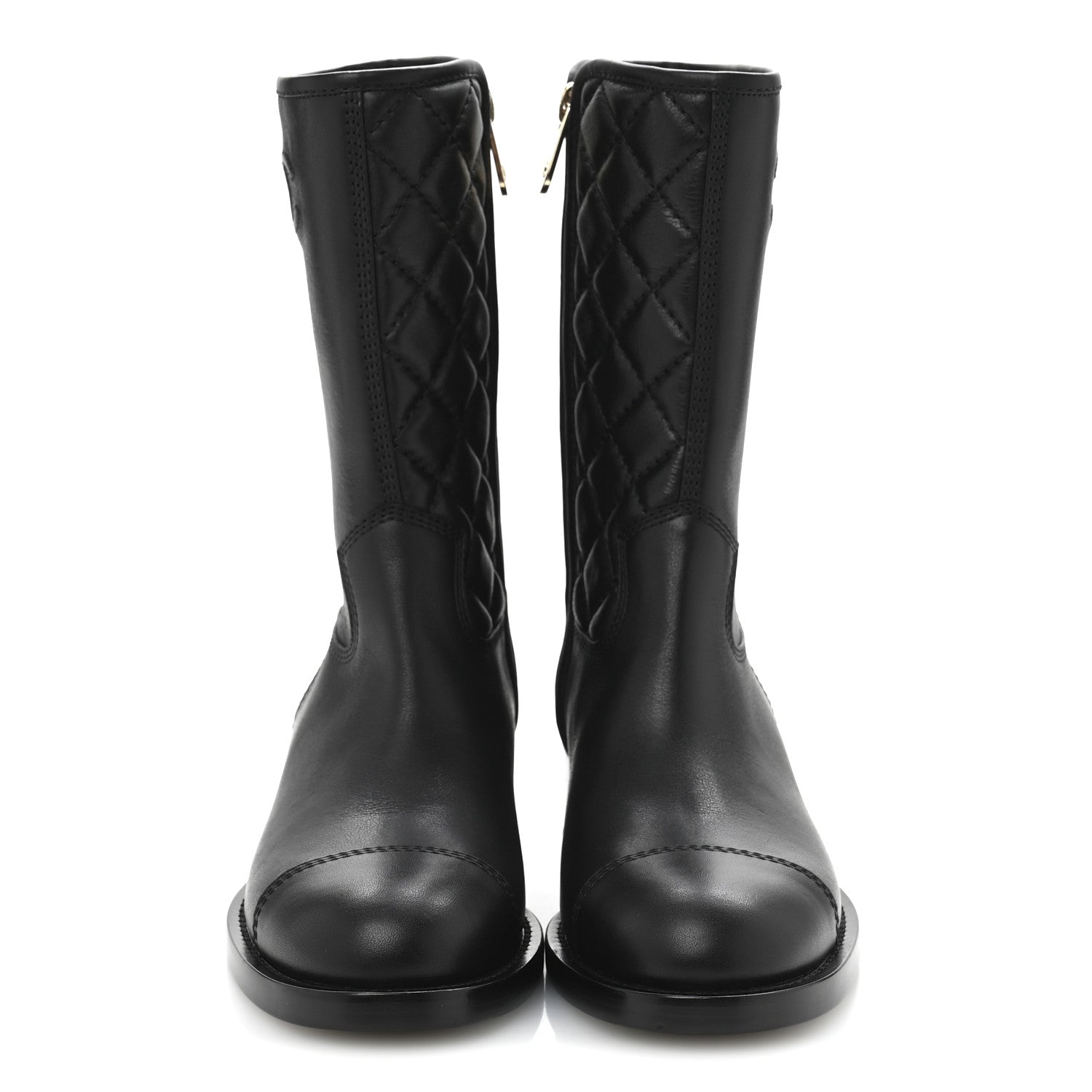 Chanel Calfskin Quilted CC Boots 38.5 Black 3 of 10