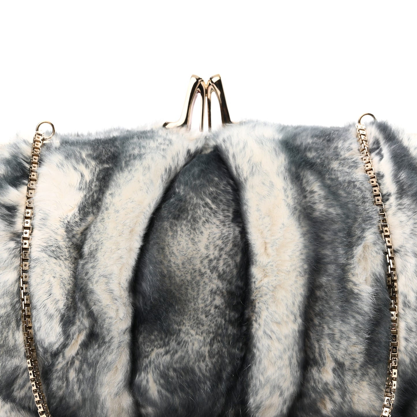 Rabbit Fur Miss Loubi Clutch Denim Blue Ecru