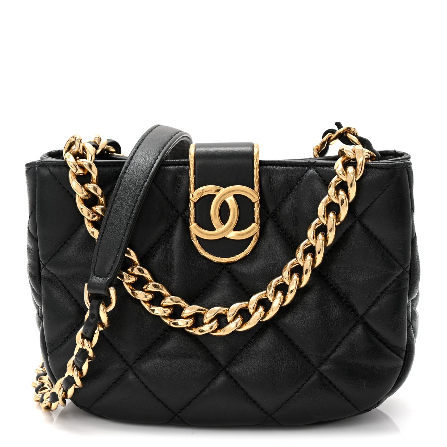 Lambskin Quilted Small Chain Hobo Black