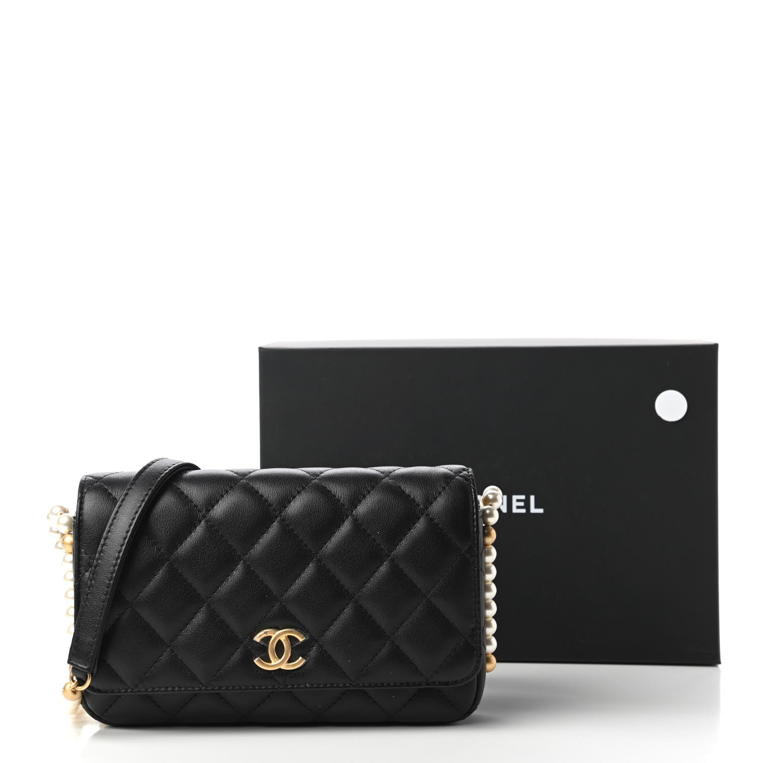 Chanel Calfskin Quilted Pearl Wallet On Chain WOC Black 11 of 11