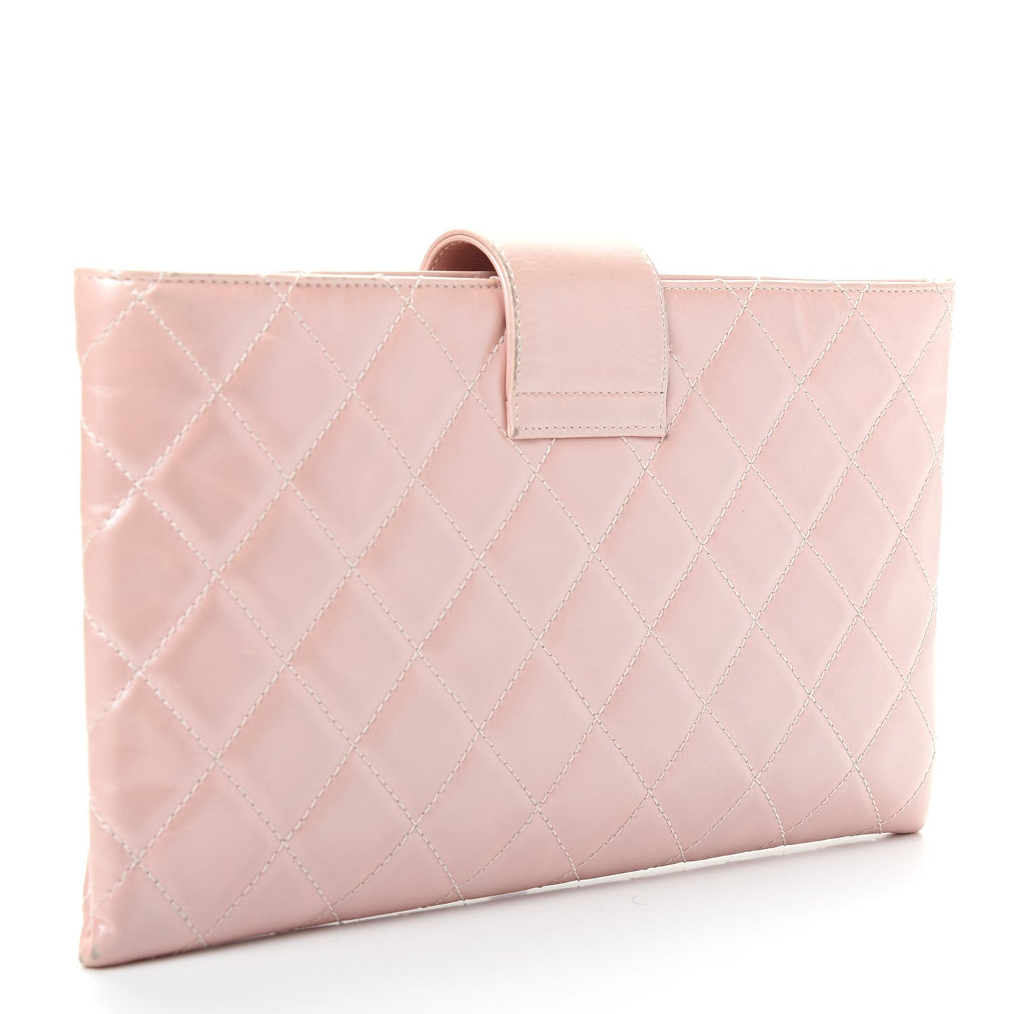 Glazed Calfskin Quilted Coco Pleats Clutch Light Pink