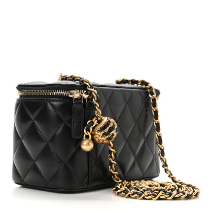 Chanel Lambskin Quilted Small Pearl Crush Vanity Case With Chain Black 3 of 12