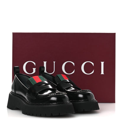 Gucci Spice Lux Womens Thea Web 20mm Platform Loafers 37 Black 11 of 11