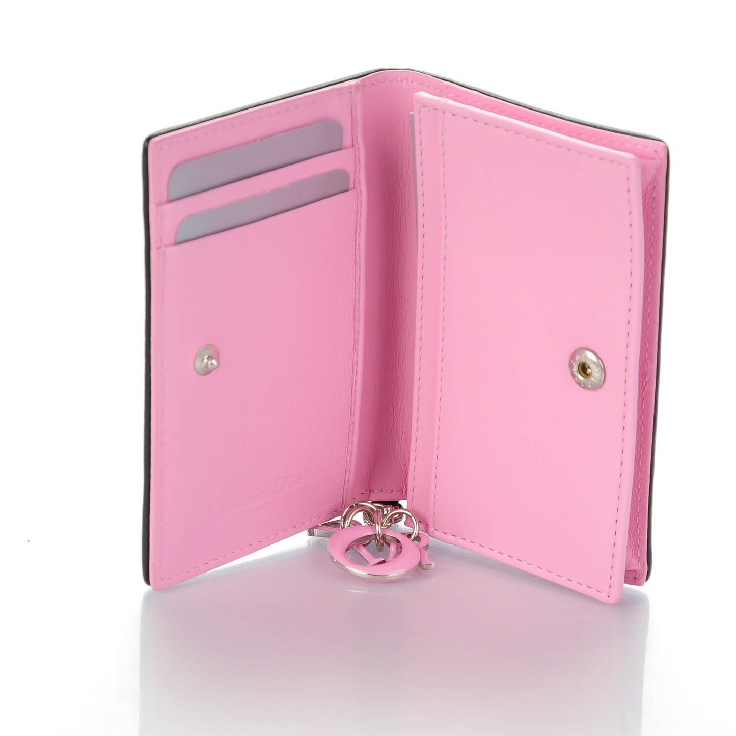 Lambskin Cannage Bi-Color Small Lady Dior Flap Card Holder Black Pink