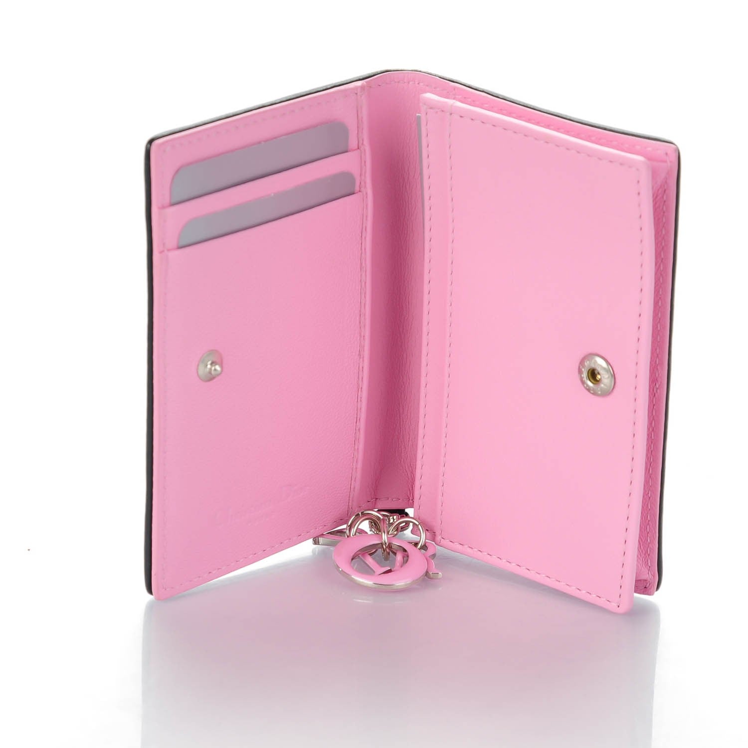 Christian Dior Lambskin Cannage Bi-Color Small Lady Dior Flap Card Holder Black Pink 5 of 7