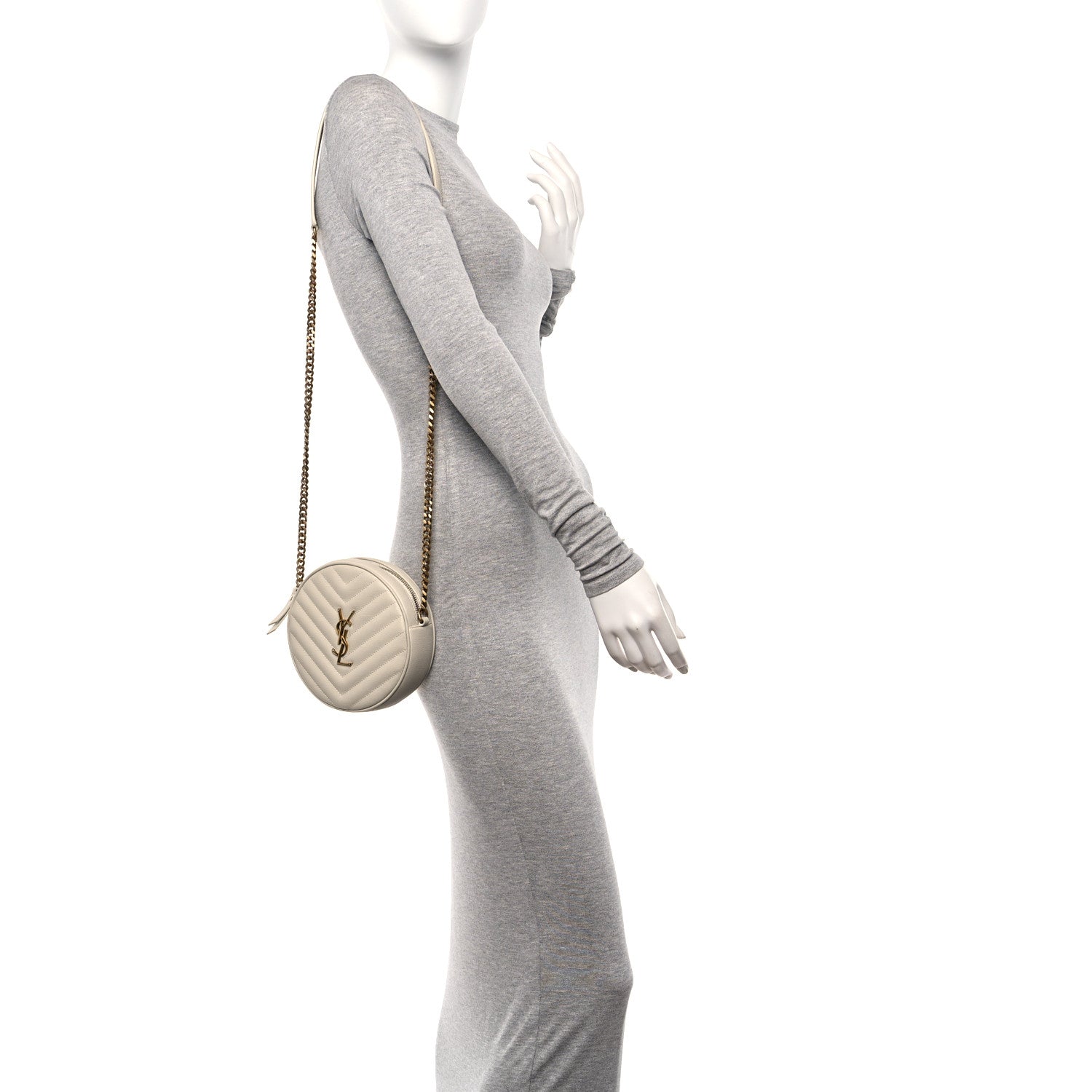 Saint Laurent Grain De Poudre Matelasse Chevron Quilted Round Vinyle Camera Bag Crema Soft 2 of 11