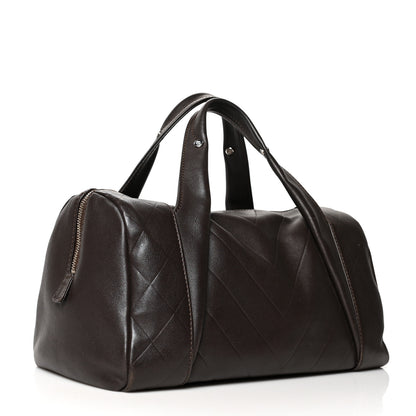 Chanel Calfskin Chevron CC All Day Long Boston Brown 2 of 13