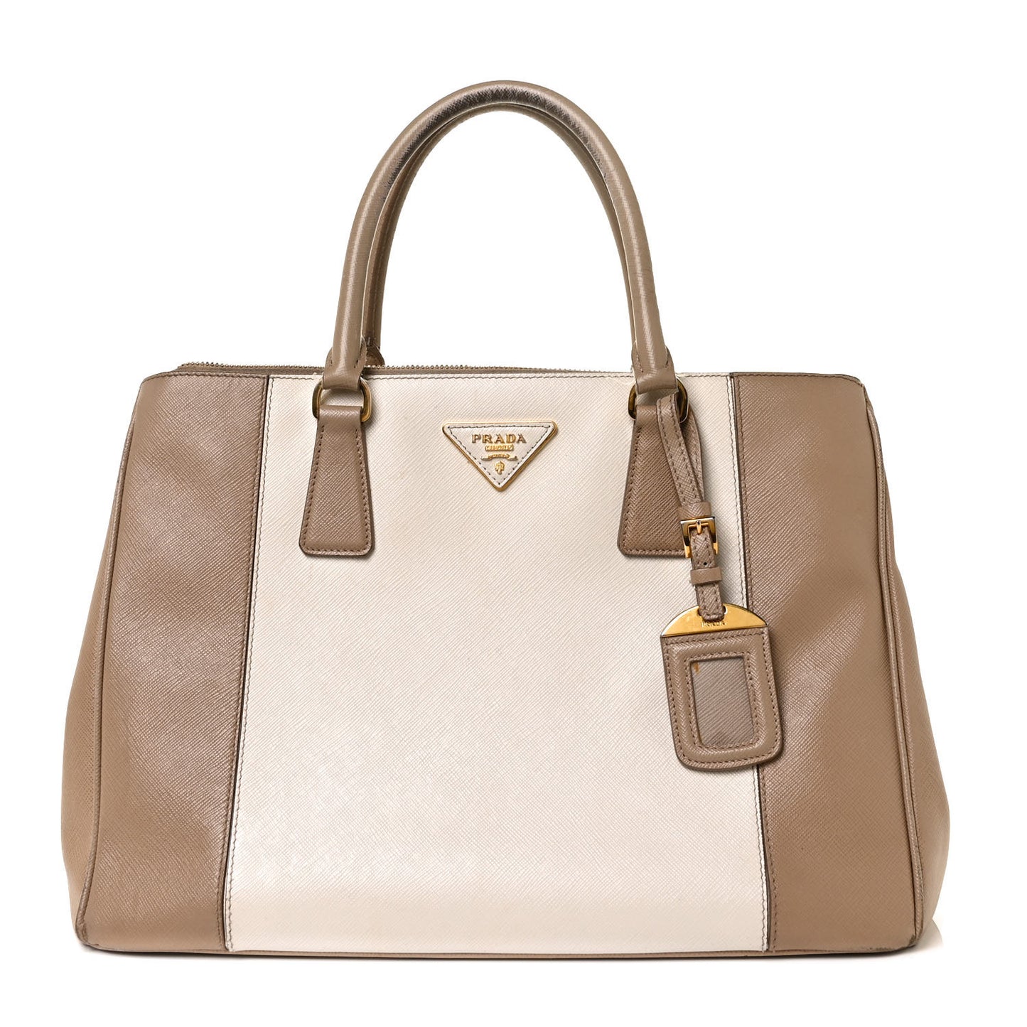 Saffiano Lux Colorblock Medium Galleria Double Zip Tote Pomice Talco
