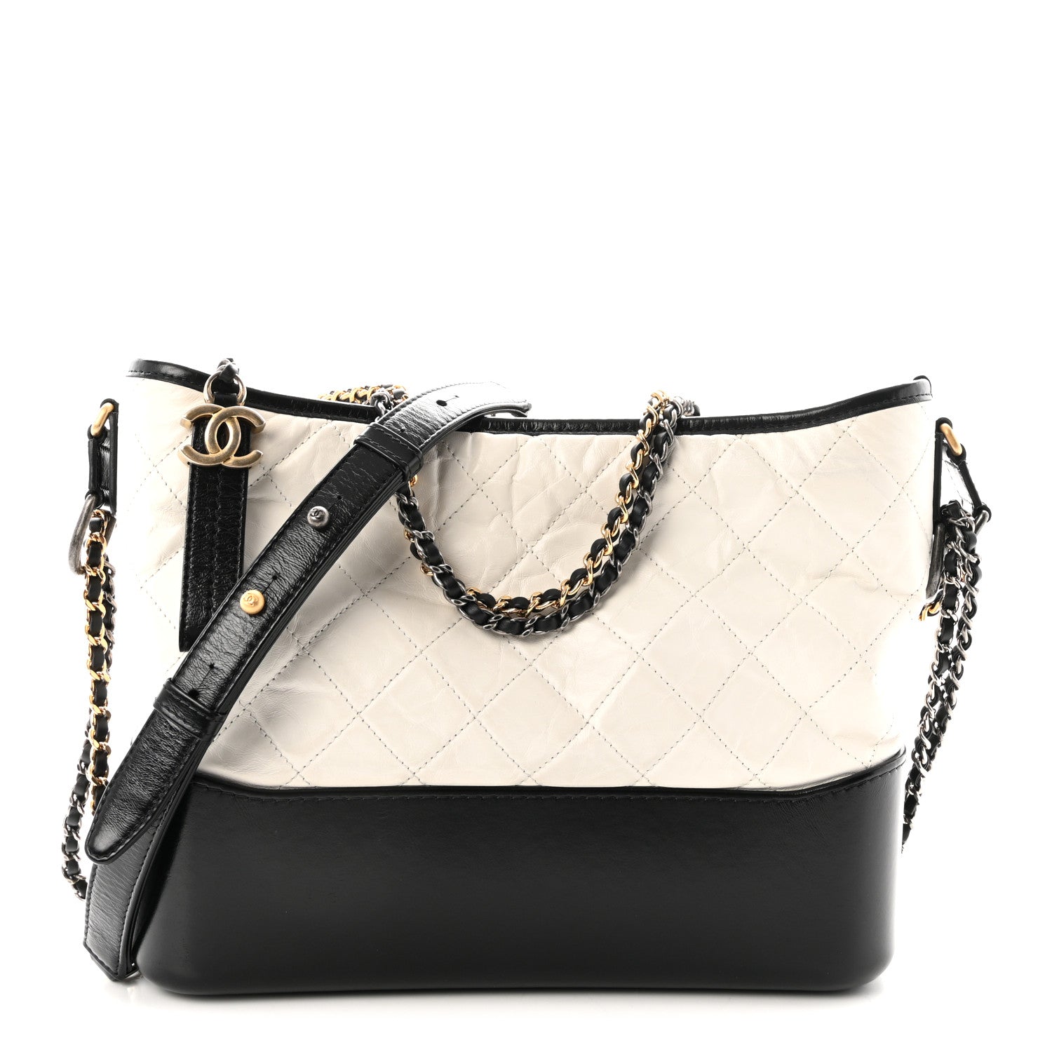 Chanel Aged Calfskin Quilted Medium Gabrielle Hobo Black White 1 of 10