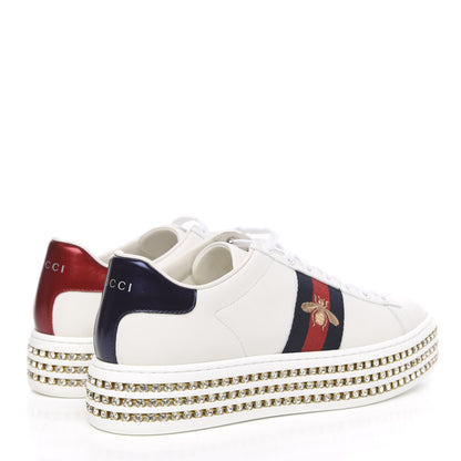 Gucci Calfskin Crystal Web Bee Embroidered Womens Ace Platform Sneakers 38.5 White 4 of 9