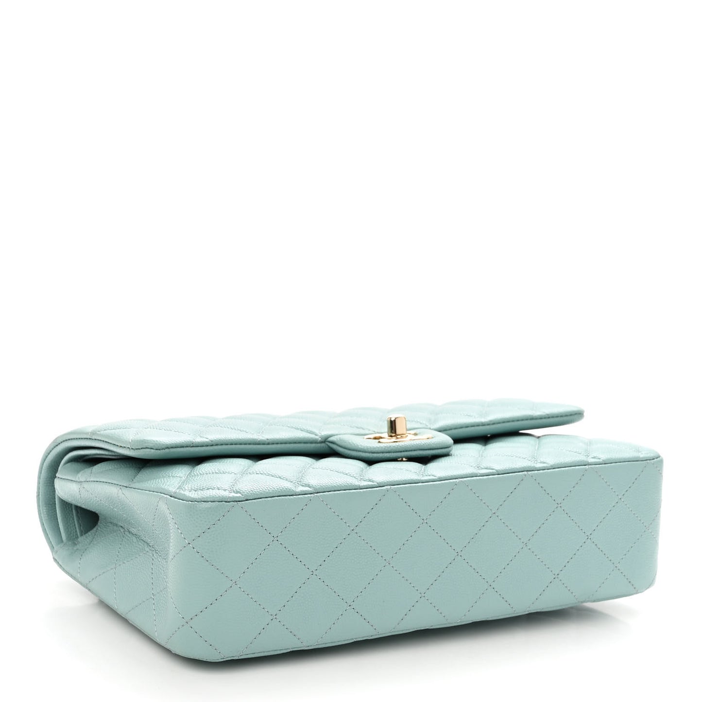 Caviar Quilted Medium Double Flap Light Blue