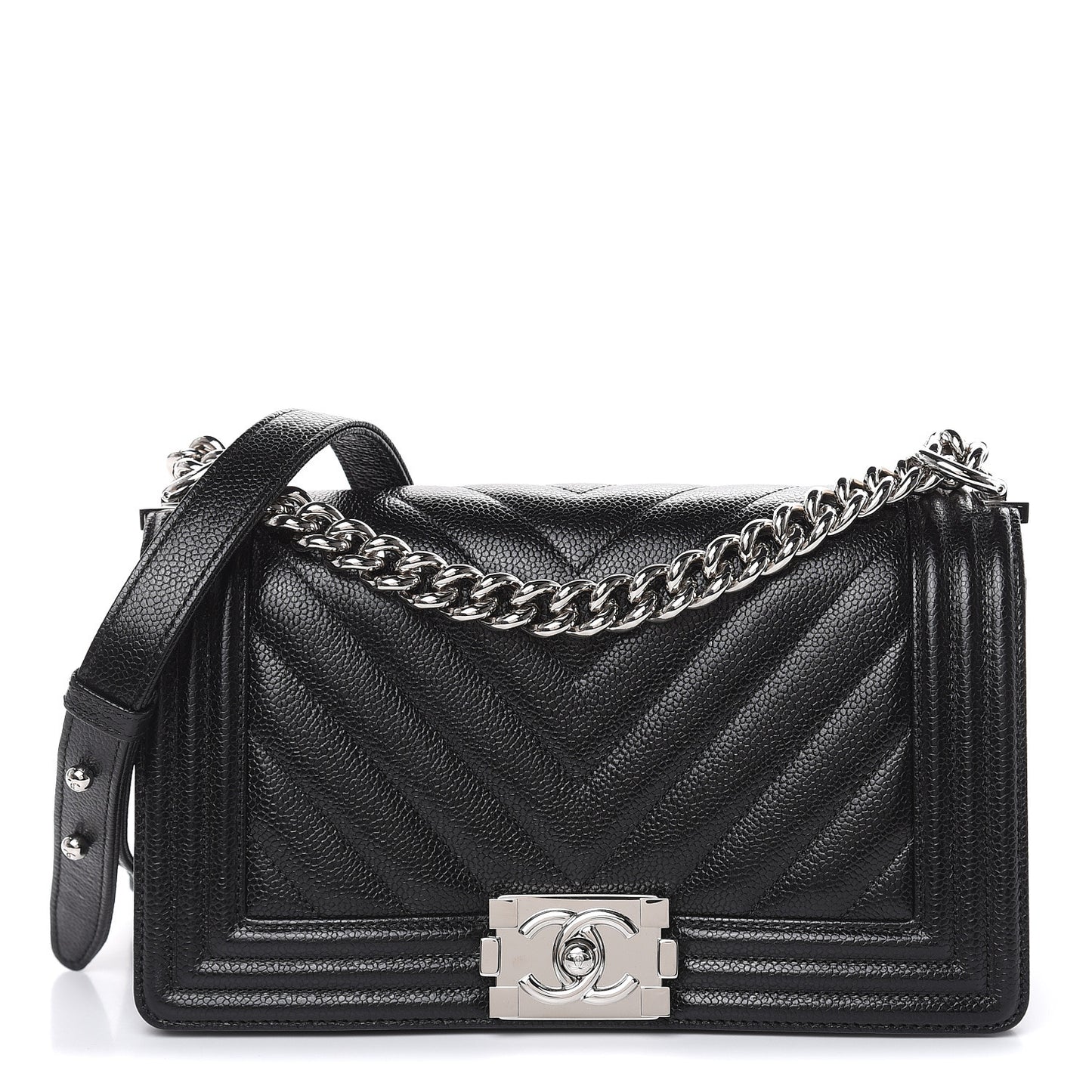 Caviar Chevron Quilted Medium Boy Flap Black