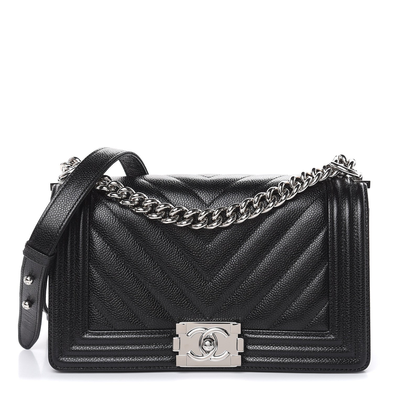 Chanel Caviar Chevron Quilted Medium Boy Flap Black 1 of 11