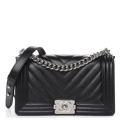 Chanel Caviar Chevron Quilted Medium Boy Flap Black 1 of 11