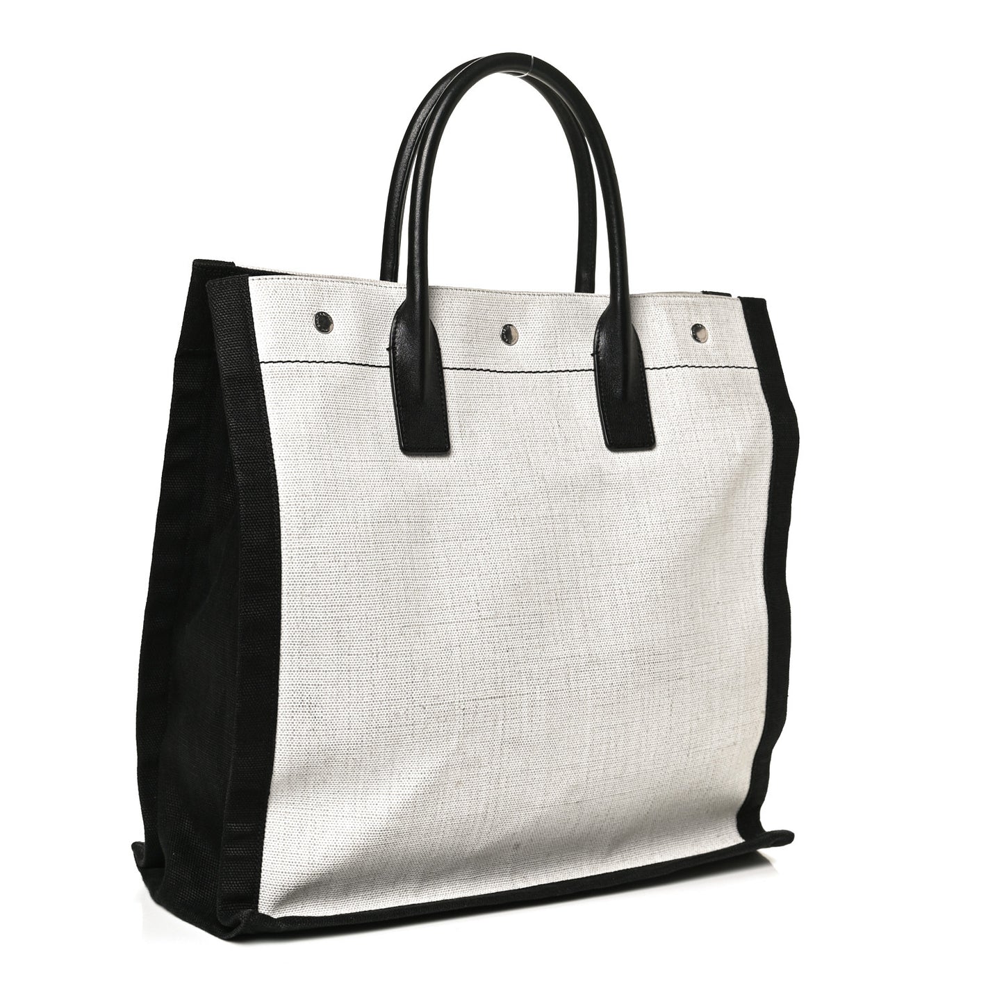Linen Calfskin Rive Gauche North South Tote White Black