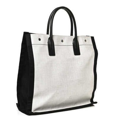 Saint Laurent Linen Calfskin Rive Gauche North South Tote White Black 3 of 15