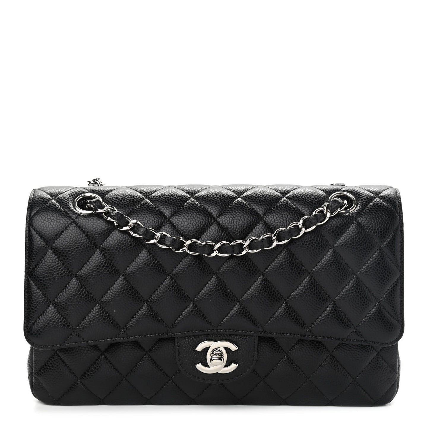 Caviar Quilted Medium Double Flap Black