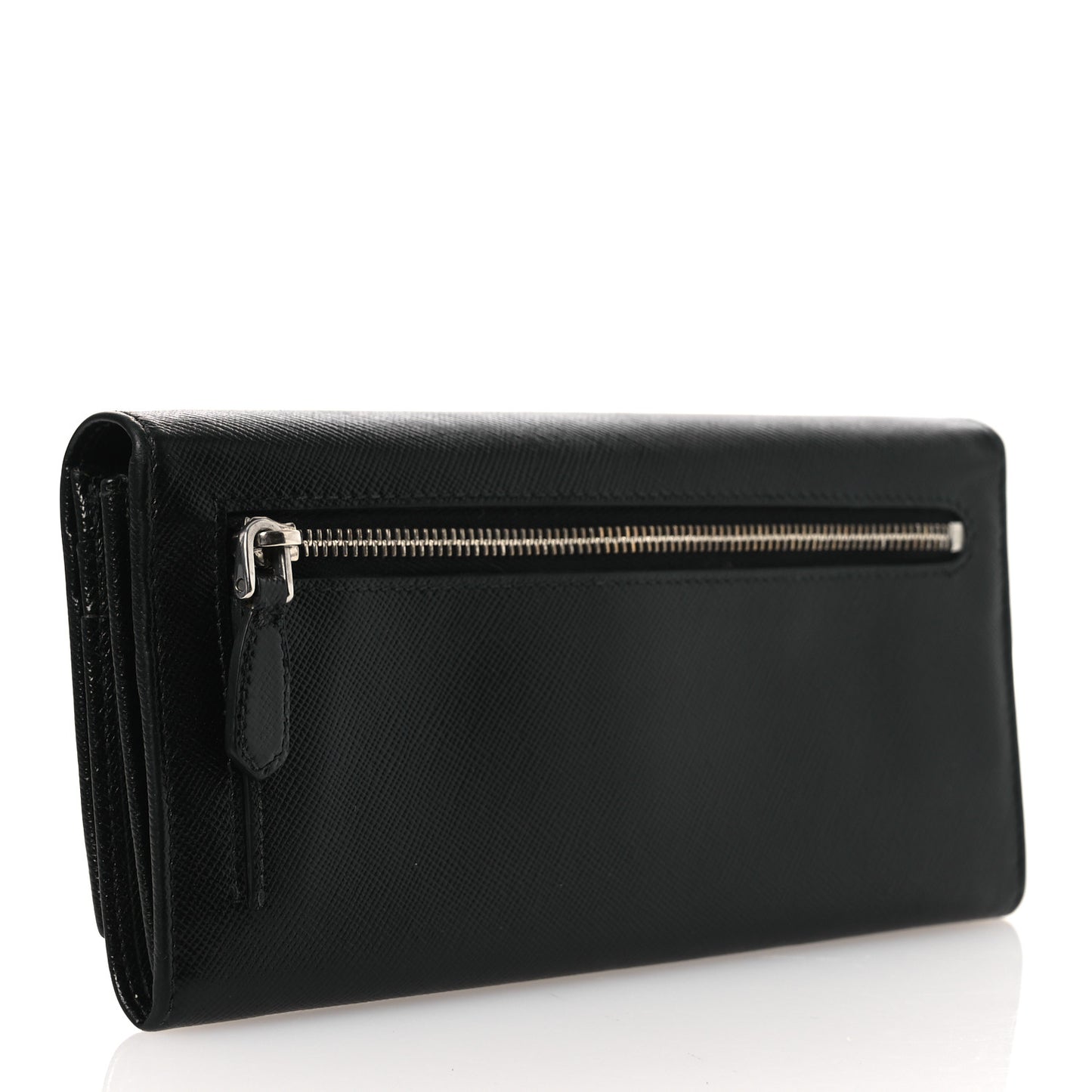 Saffiano Triangle Continental Flap Wallet Black