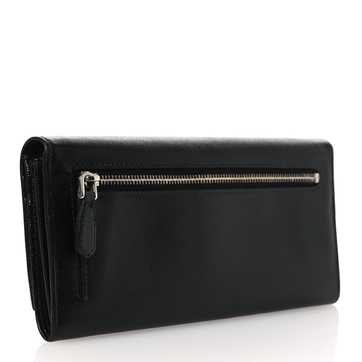 Prada Saffiano Triangle Continental Flap Wallet Black 3 of 8