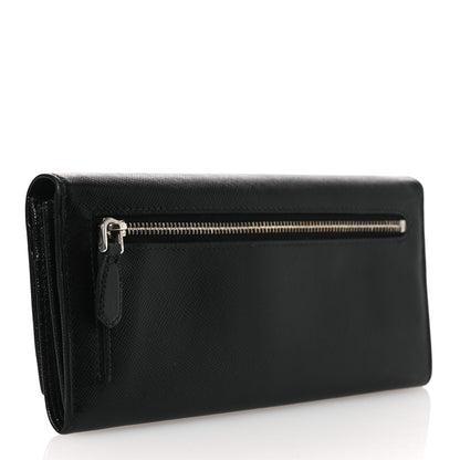 Prada Saffiano Triangle Continental Flap Wallet Black 3 of 8